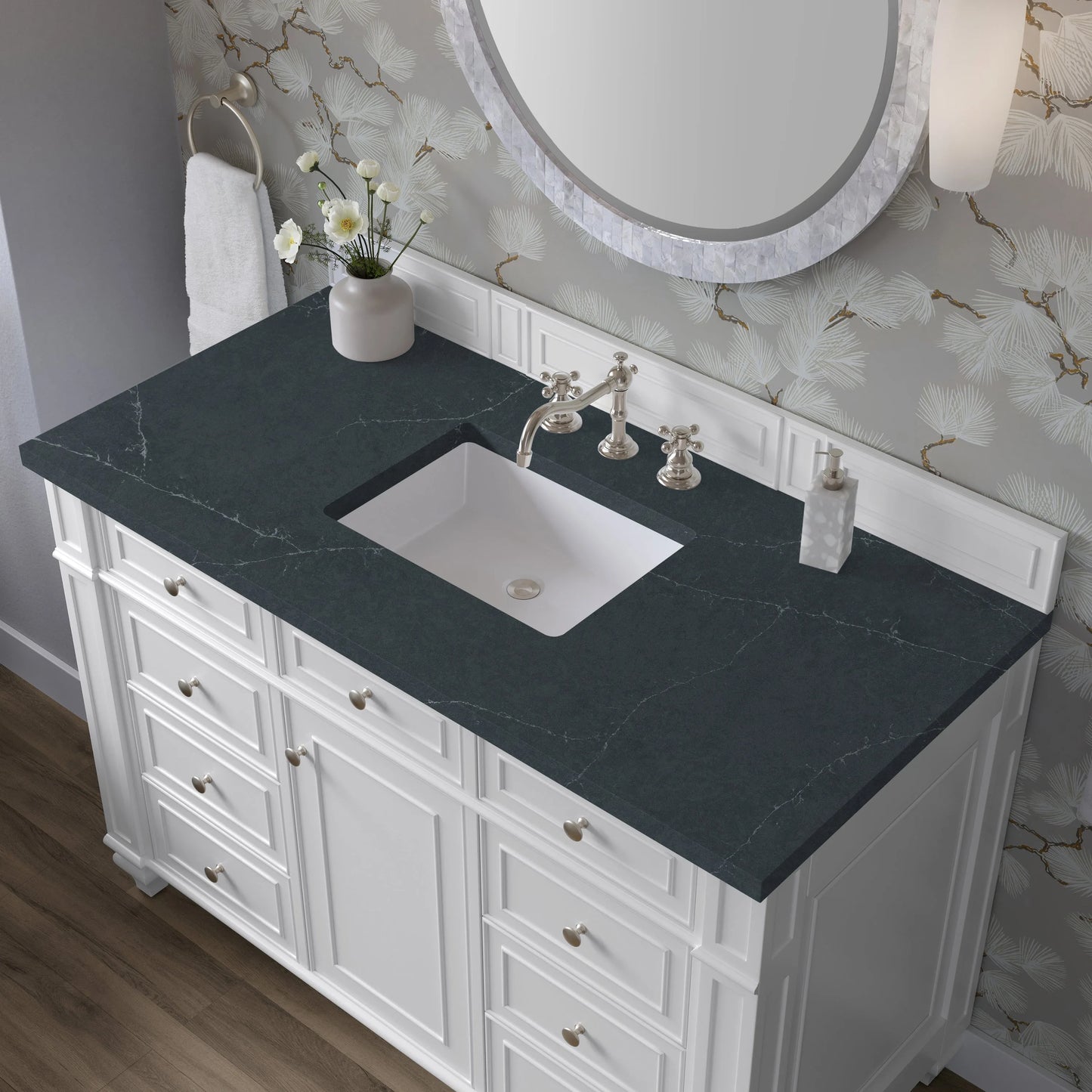 Bristol 48" Single Vanity, Bright White w/ 3 CM Charcoal Soapstone Silestone Top