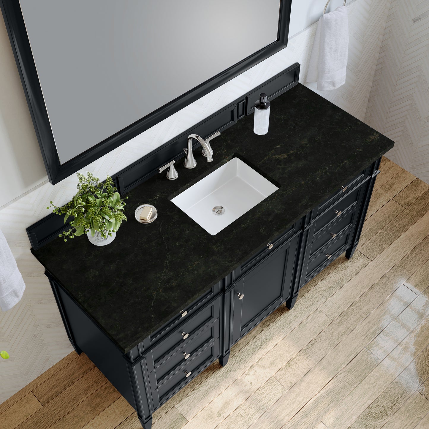 Renovate for Less Atlanta Brittany 60" Single Vanity, Black Onyx, w/ 3 CM Phantome Eclos Top