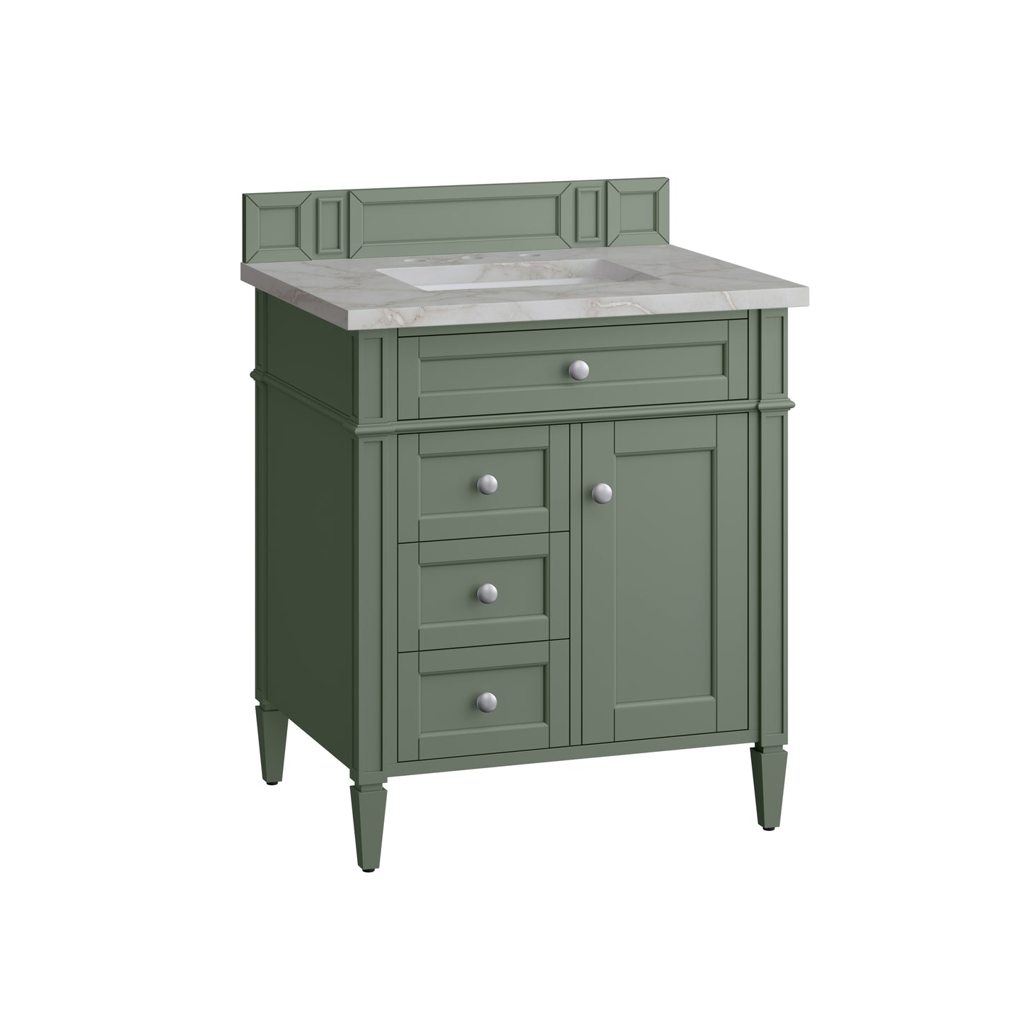 Renovate for Less Atlanta Brittany 30" Single Vanity, Smokey Celadon w/ 3 CM Victorian Silver Top