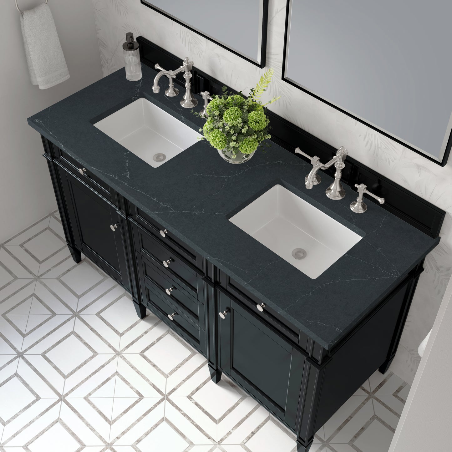 Renovate for Less Atlanta Brittany 60" Double Vanity, Black Onyx w/ 3 CM Charcoal Soapstone Silestone Top