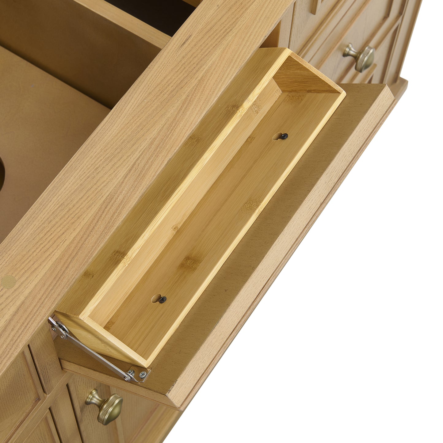 Renovate for Less Atlanta Lorelai 48" Single Vanity, Light Natural Oak w/ 3 CM Eternal Jasmine Pearl Silestone Top
