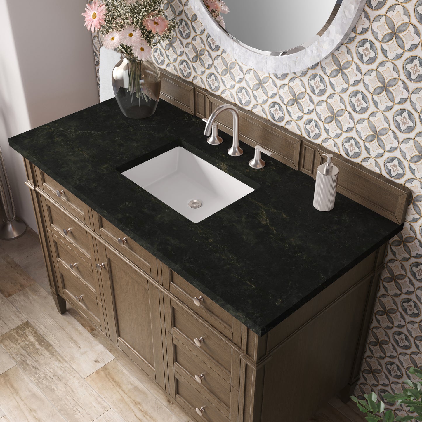 Renovate for Less Atlanta Brittany 48" Single Vanity, Saddle Brown, w/ 3 CM Phantome Eclos Top