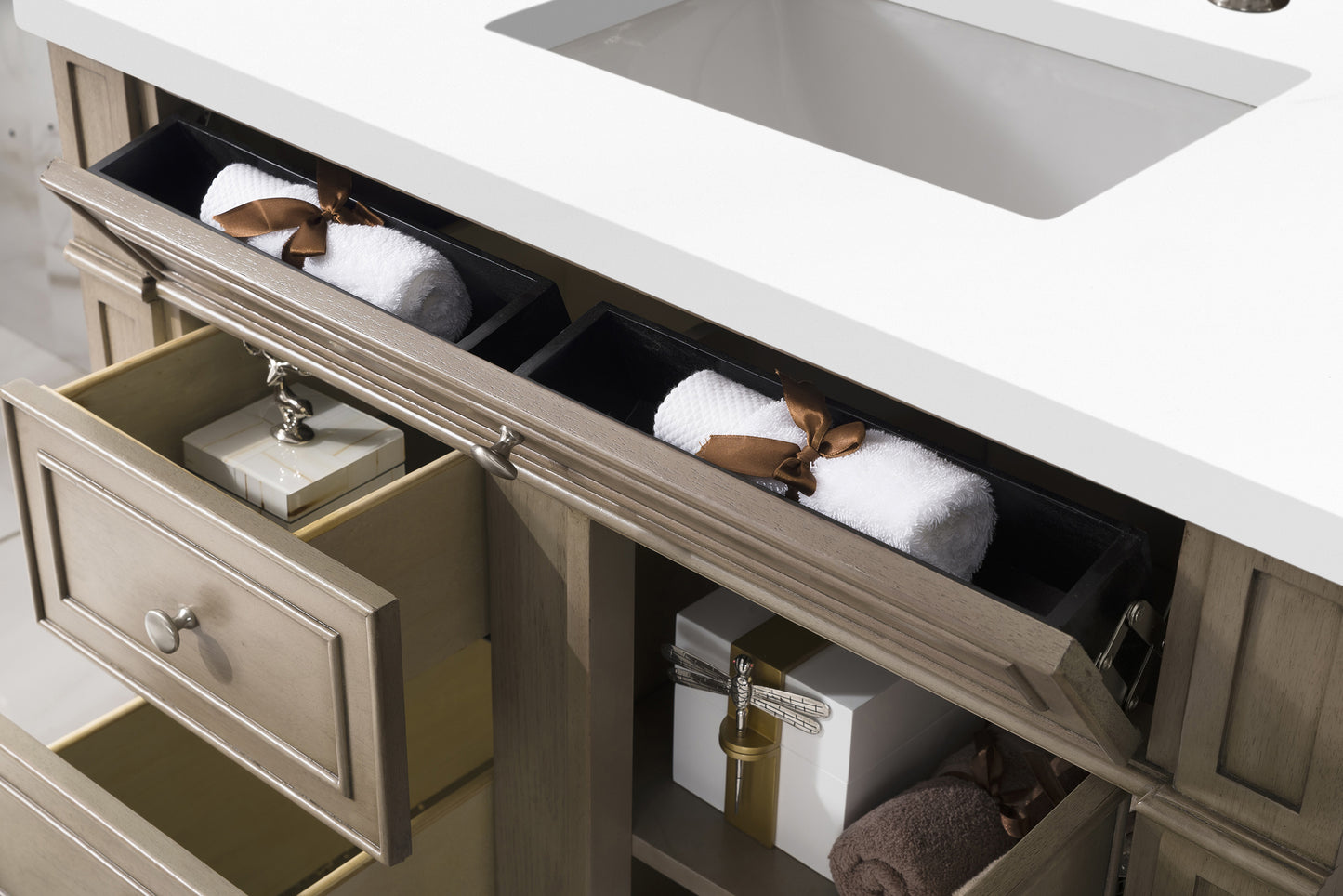 Renovate for Less Atlanta Bristol 36" Single Vanity, Whitewashed Walnut w/ 3 CM White Zeus Silestone Top