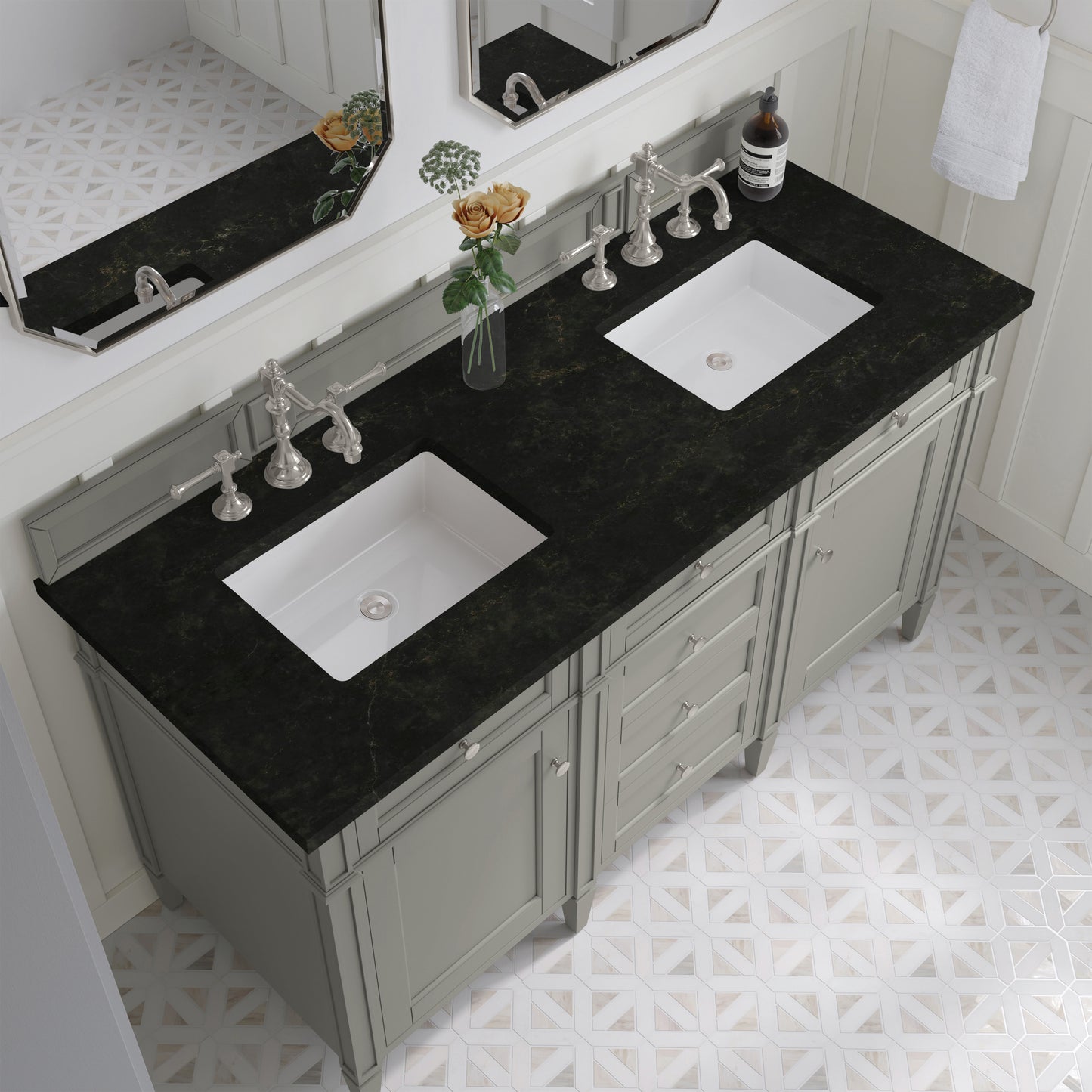 Renovate for Less Atlanta Brittany 60" Double Vanity, Urban Gray, w/ 3 CM Phantome Eclos Top