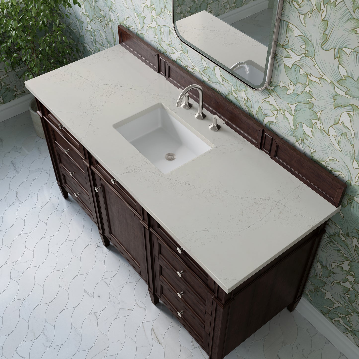 Renovate for Less Atlanta Brittany 60" Single Vanity, Burnished Mahogany, w/ 3 CM Siberian Silestone Top