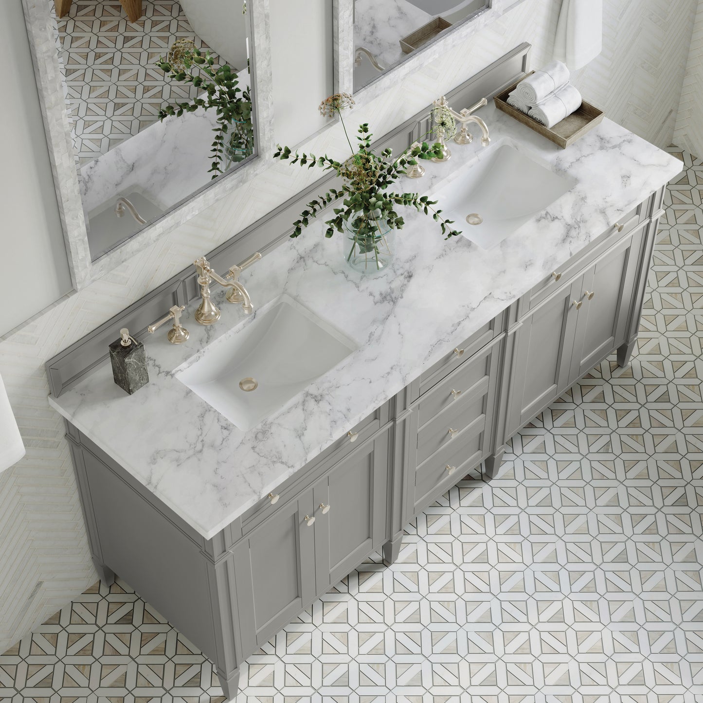 Renovate for Less Atlanta Brittany 72" Double Vanity, Urban Gray w/ 3 CM Carrara Marble Top