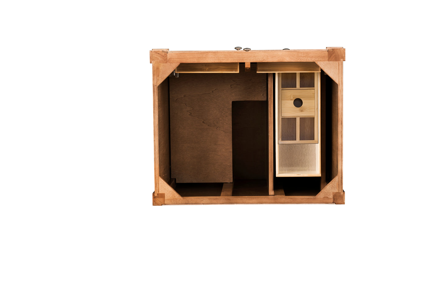 Renovate for Less Atlanta Brittany 30" Single Vanity, Saddle Brown, w/ Single Hole 3 CM White Zeus Silestone Top & Backsplash