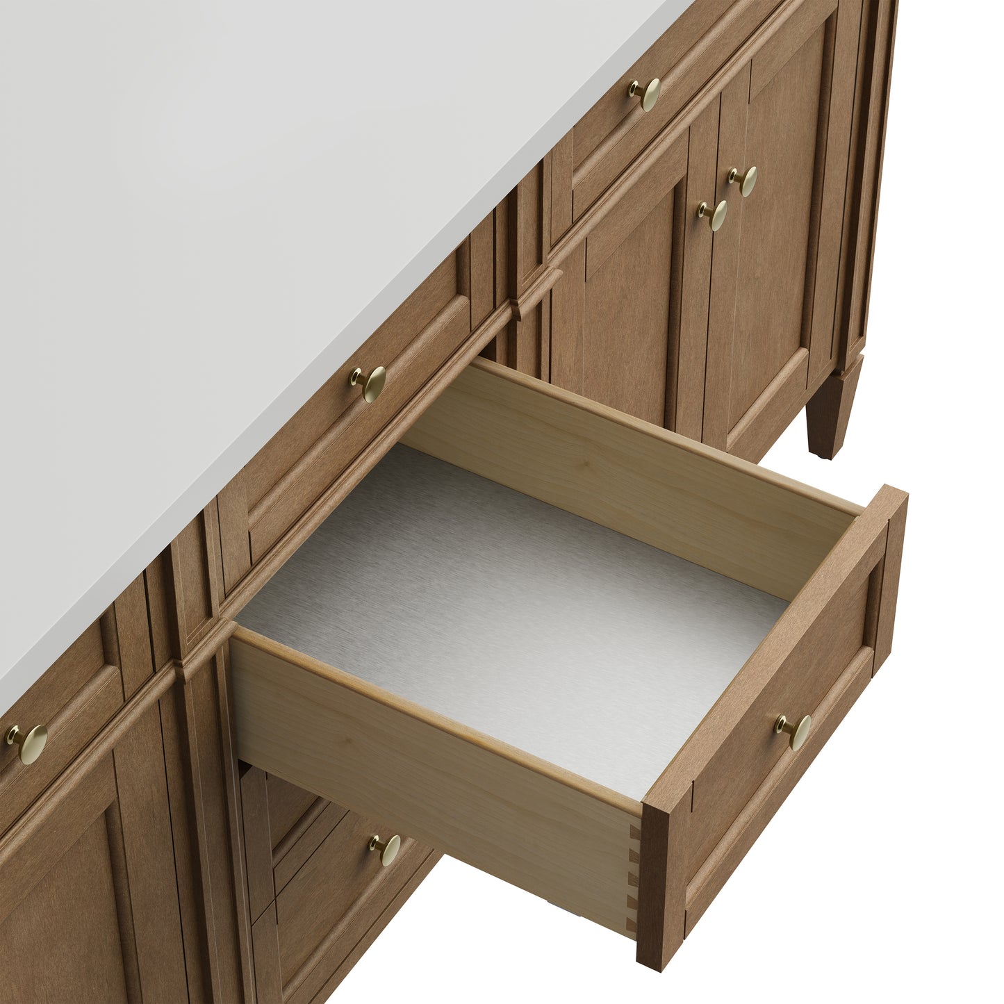 Renovate for Less Atlanta Brittany 72" Double Vanity, Pecan w/ 3 CM Carrara Marble Top