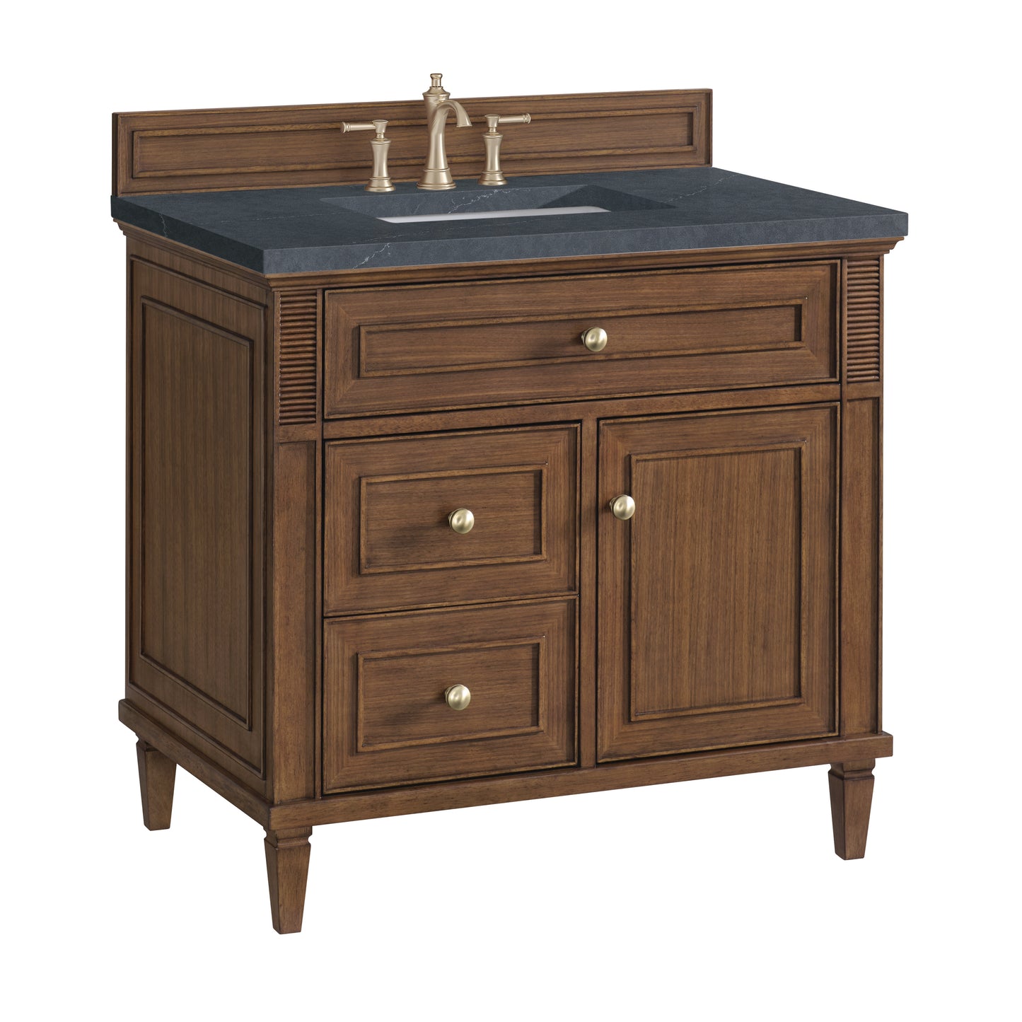 Renovate for Less Atlanta Lorelai 36" Single Vanity, Mid-Century Walnut w/ 3 CM Charcoal Soapstone Silestone Top