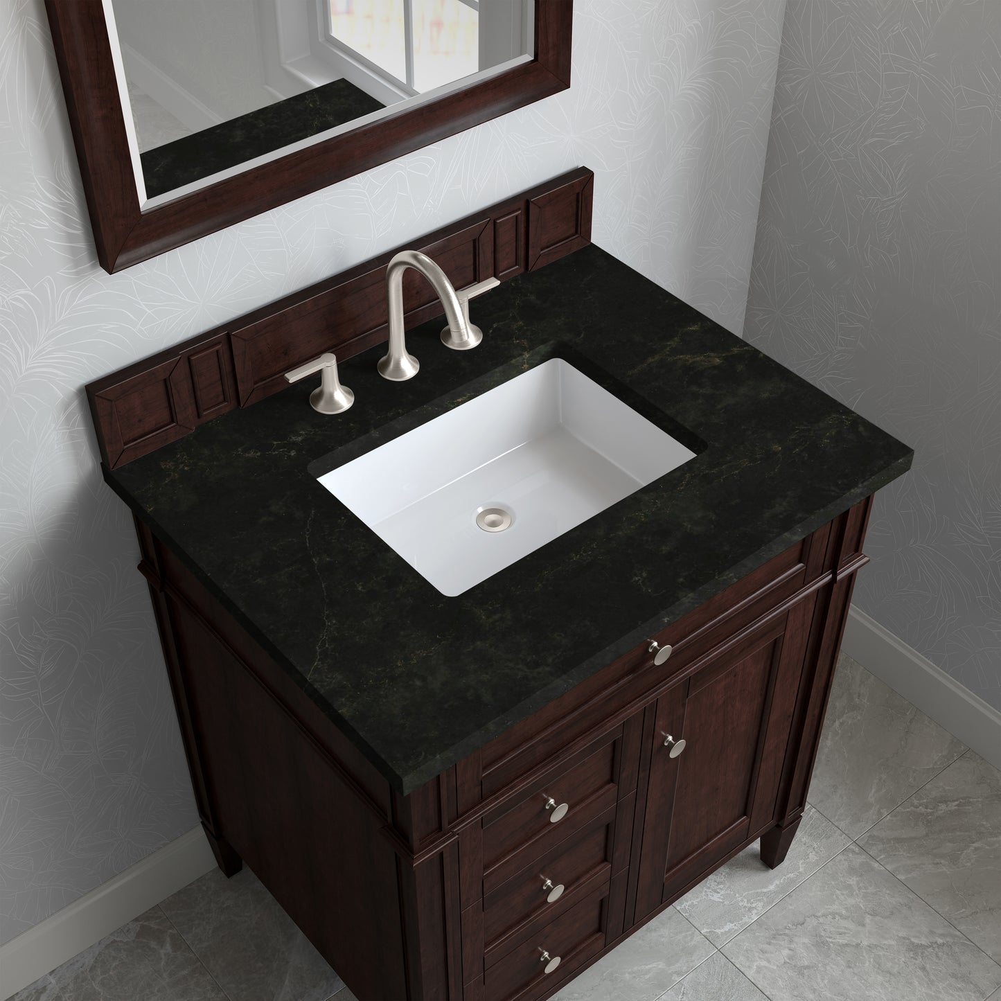 Renovate for Less Atlanta Brittany 30" Single Vanity, Burnished Mahogany, w/ 3 CM Phantome Eclos Top