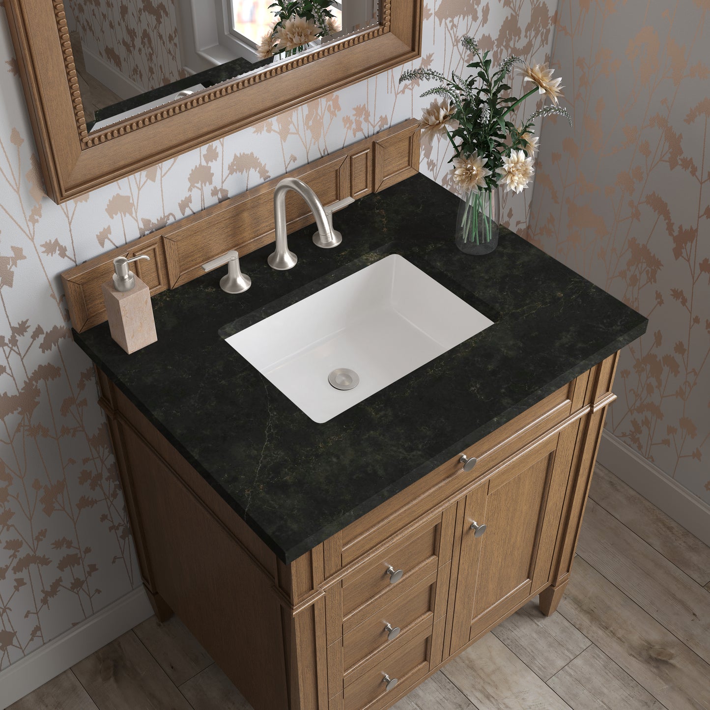 Renovate for Less Atlanta Brittany 30" Single Vanity, Saddle Brown, w/ 3 CM Phantome Eclos Top