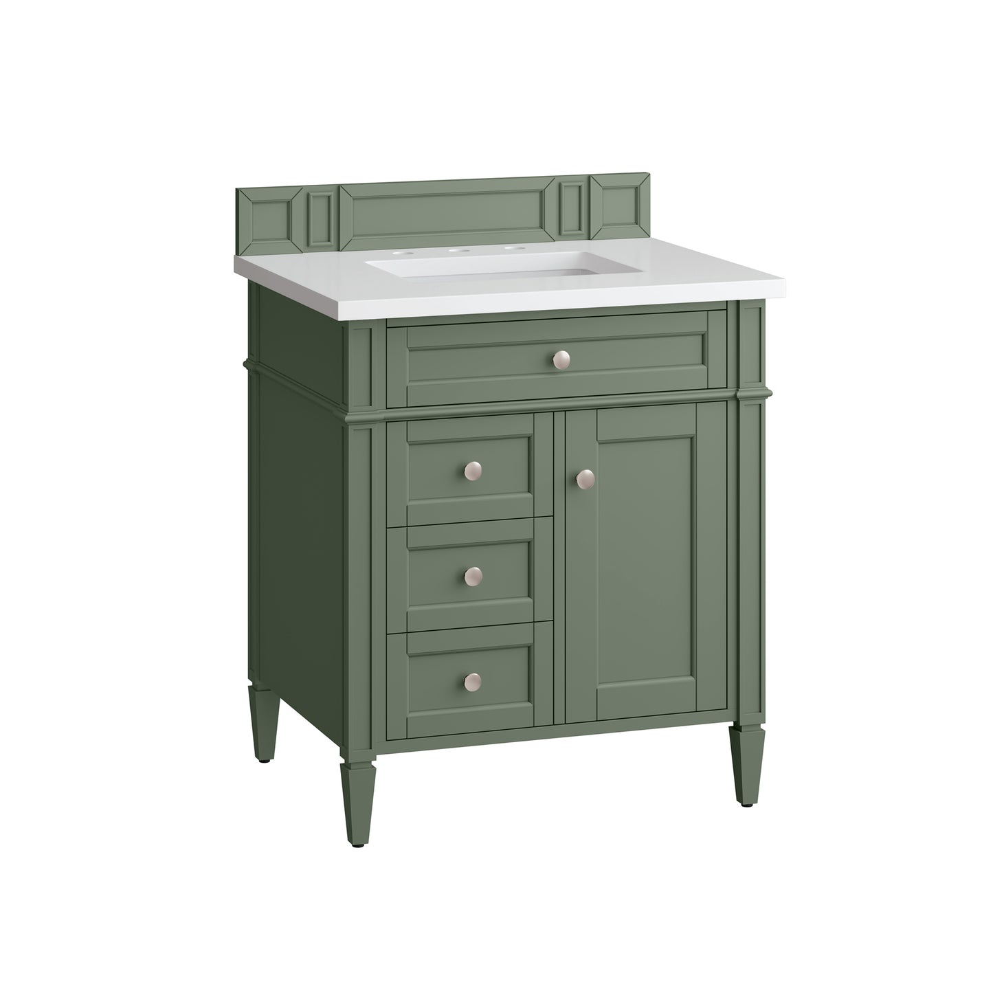 Renovate for Less Atlanta Brittany 30" Single Vanity, Smokey Celadon w/ 3 CM White Zeus Top