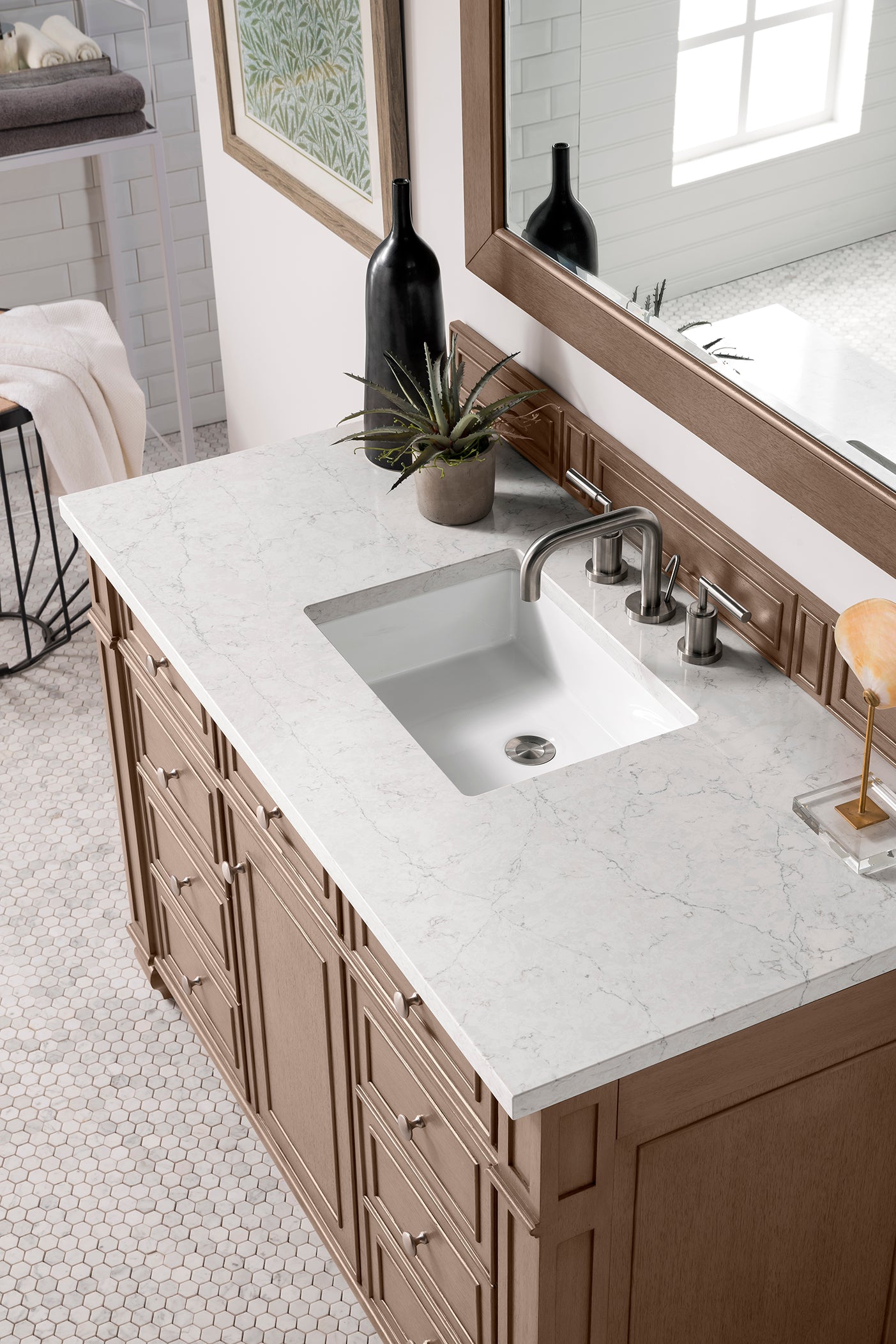 Bristol 48" Single Vanity, Whitewashed Walnut, w/ 3 CM Eternal Jasmine Pearl Quartz Top James Martin Vanities