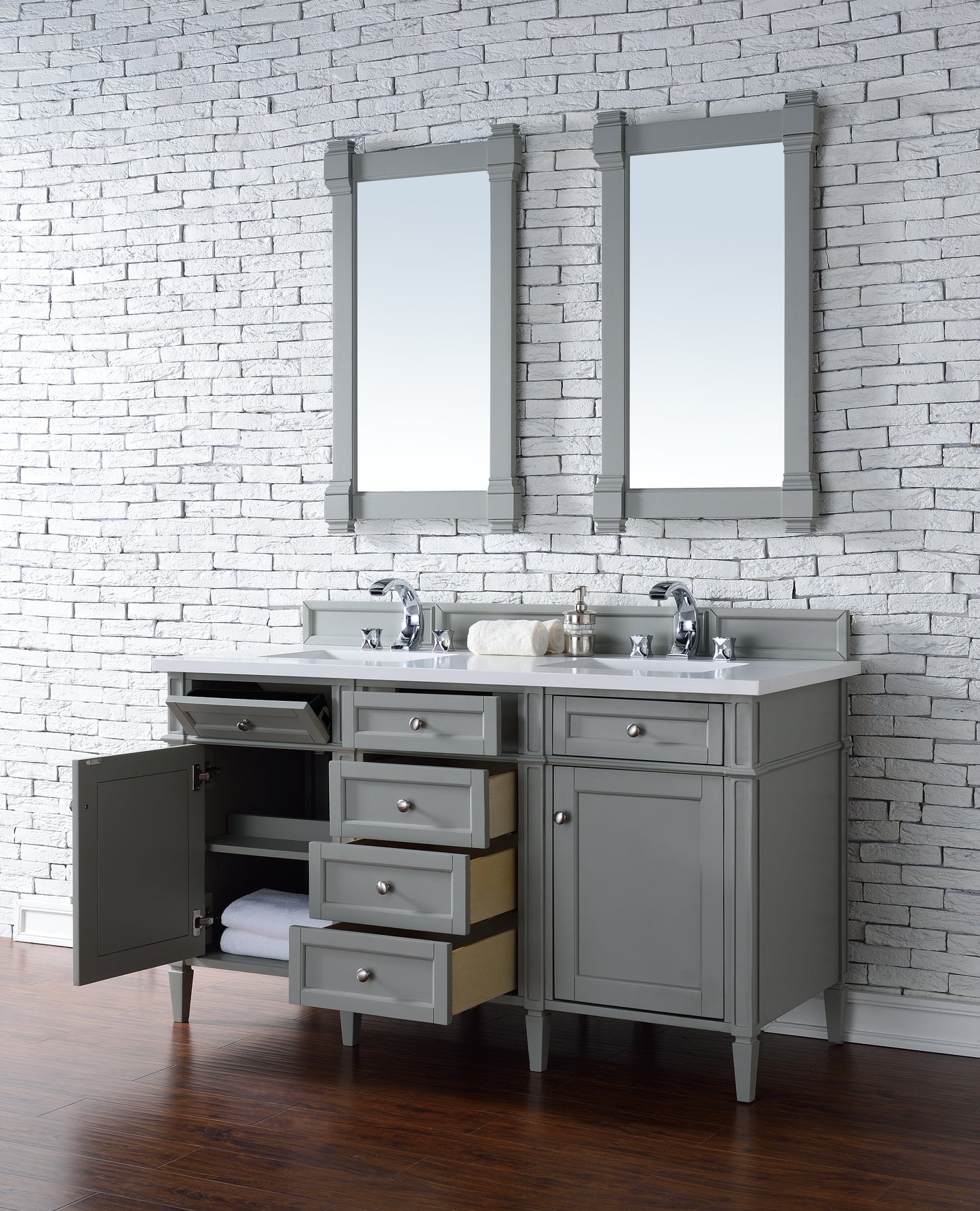 Bathroom Vanities Outlet Atlanta Renovate for LessBrittany 60" Urban Gray Double Vanity w/ 3 CM White Zeus Quartz Top