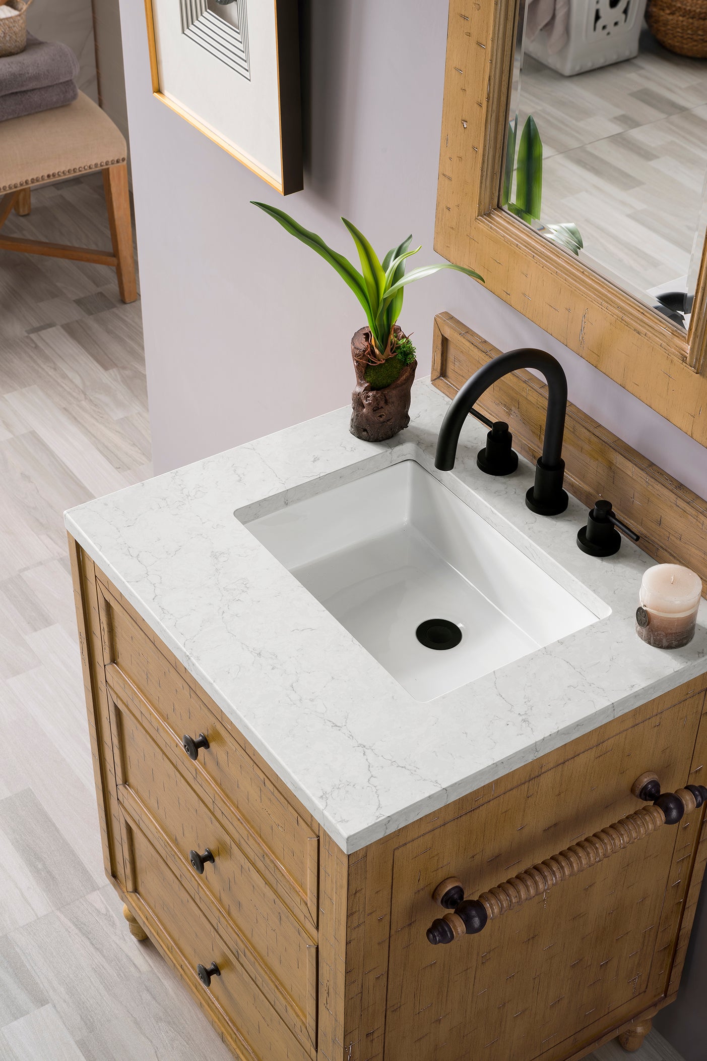 Copper Cove 26" Single Vanity Cabinet, Driftwood Patina, w/ 3 CM Eternal Jasmine Pearl Quartz Top James Martin