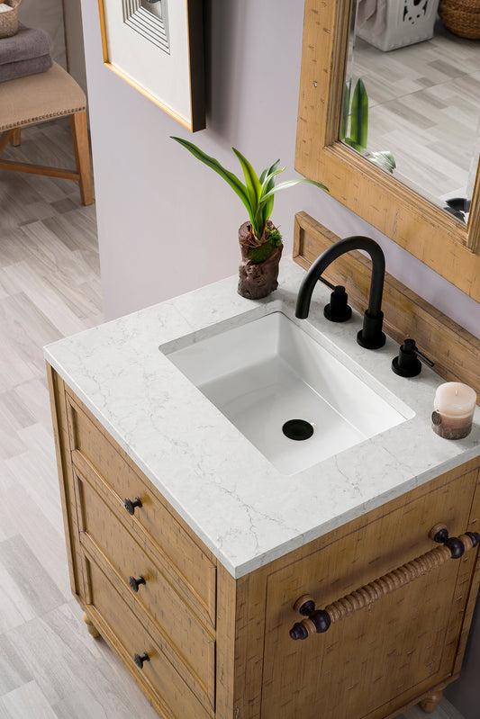 Copper Cove 26" Single Vanity Cabinet, Driftwood Patina, w/ 3 CM Eternal Jasmine Pearl Quartz Top James Martin