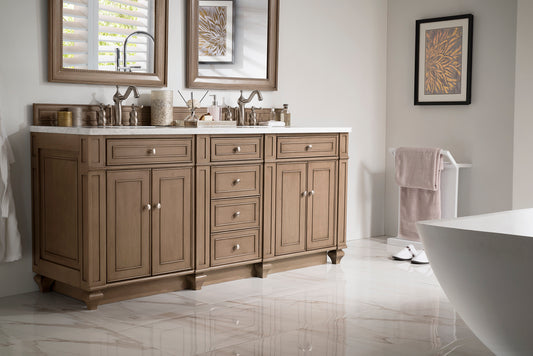 Bristol 72" Double Vanity, Whitewashed Walnut, w/ 3 CM Arctic Fall Solid Surface Top James Martin Vanities