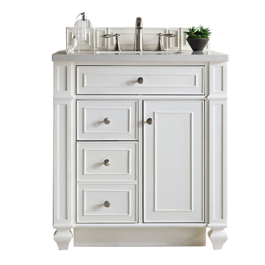Bristol 30" Single Vanity, Bright White, w/ 3 CM Eternal Jasmine Pearl Quartz Top James Martin Vanities
