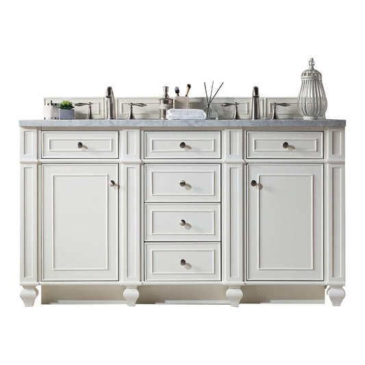 Bristol 60" Double Vanity, Bright White, w/ 3 CM Carrara Marble Top James Martin Vanities