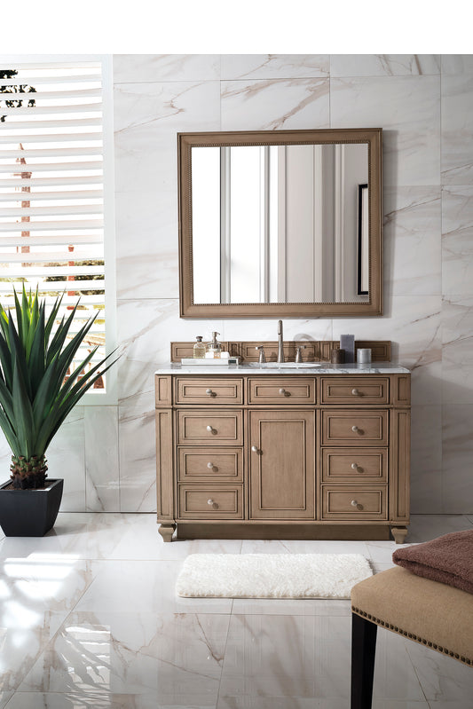 Bristol 48" Single Vanity, Whitewashed Walnut, w/ 3 CM Carrara Marble Top James Martin Vanities