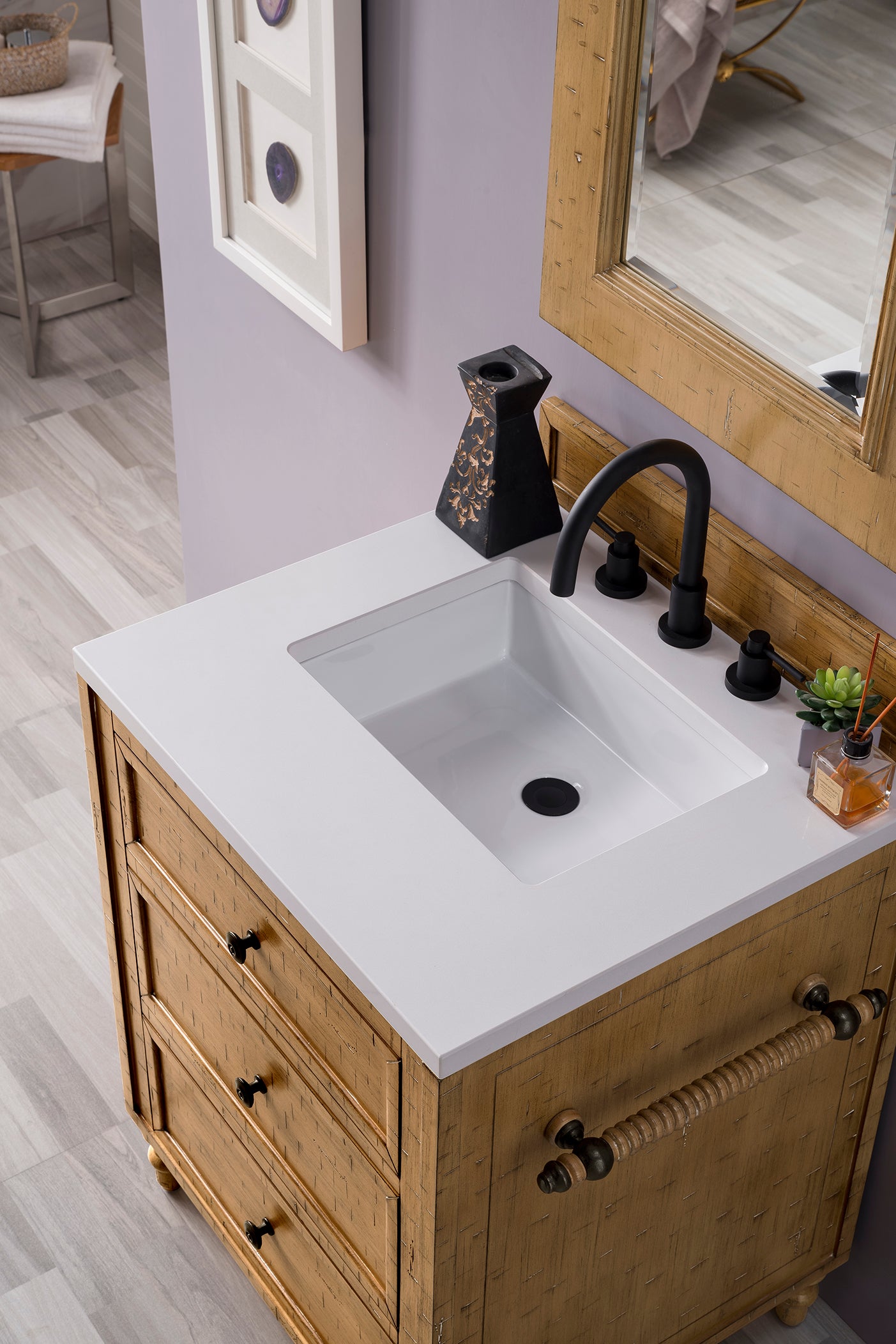 Copper Cove 26" Single Vanity Cabinet, Driftwood Patina, w/ 3 CM Classic White Quartz Top James Martin