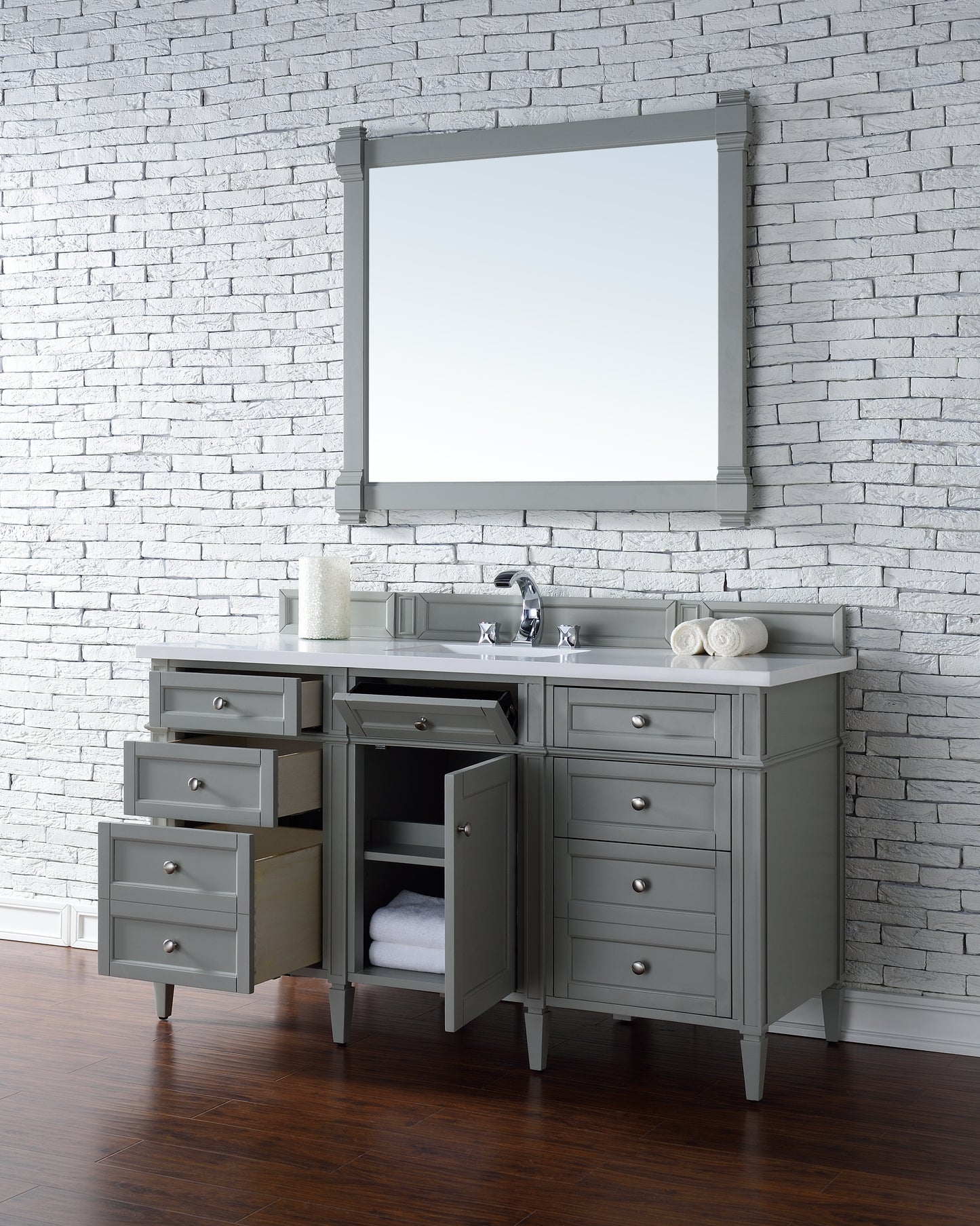 Bathroom Vanities Outlet Atlanta Renovate for LessBrittany 60" Urban Gray Single Vanity w/ 3 CM White Zeus Quartz Top