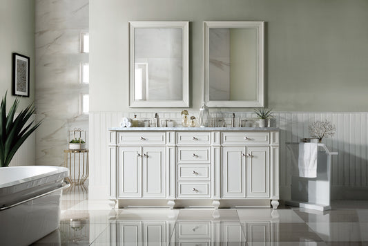 Bristol 72" Double Vanity, Bright White, w/ 3 CM Carrara Marble Top James Martin Vanities