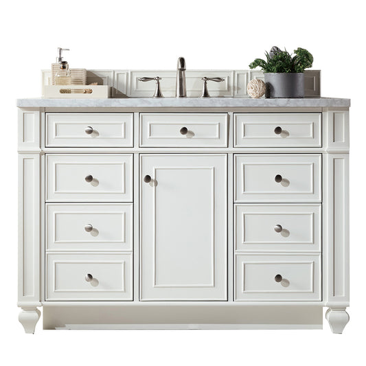 Bristol 48" Single Vanity, Bright White, w/ 3 CM Carrara Marble Top James Martin Vanities