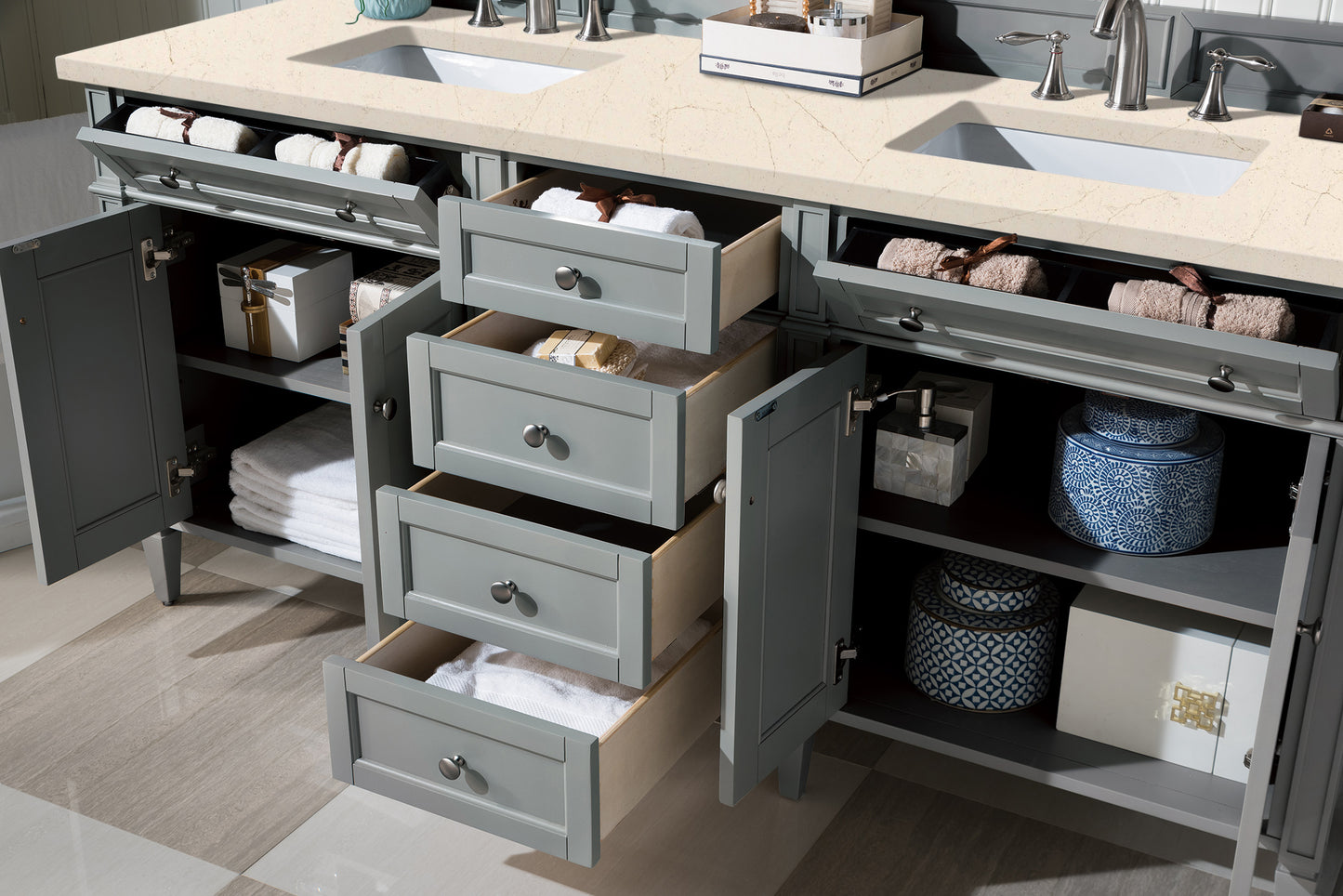 Brittany 72" Urban Gray Double Vanity w/ 3 CM Eternal Marfil Quartz Top James Martin Vanities
