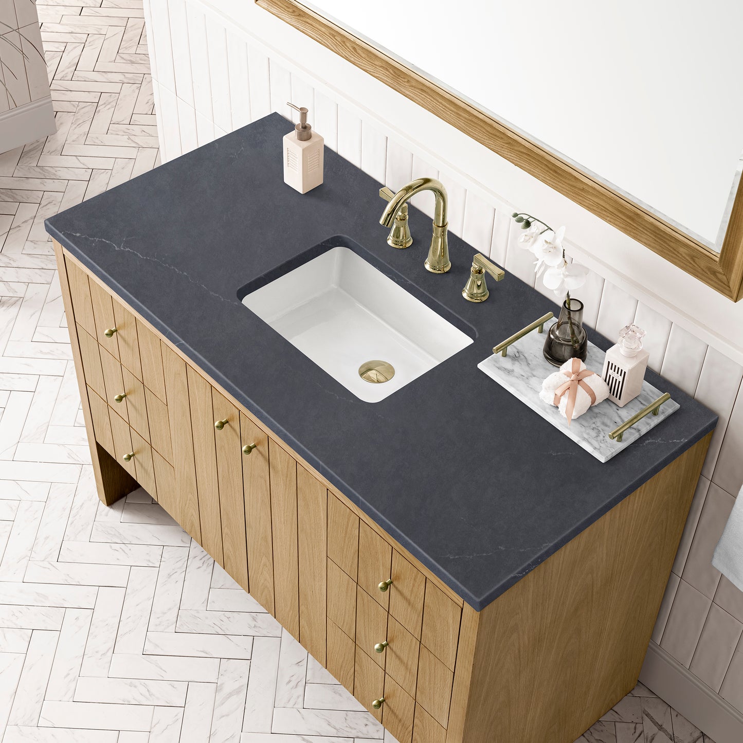Bathroom Vanities Outlet Atlanta Renovate for LessHudson 48" Single Vanity, Light Natural Oak w/ 3CM Charcoal Soapstone Top