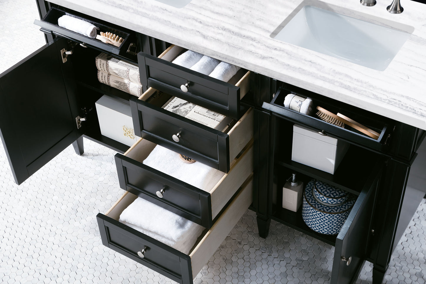 Bathroom Vanities Outlet Atlanta Renovate for LessBrittany 60" Black Onyx Double Vanity w/ 3 CM Arctic Fall Solid Surface Top