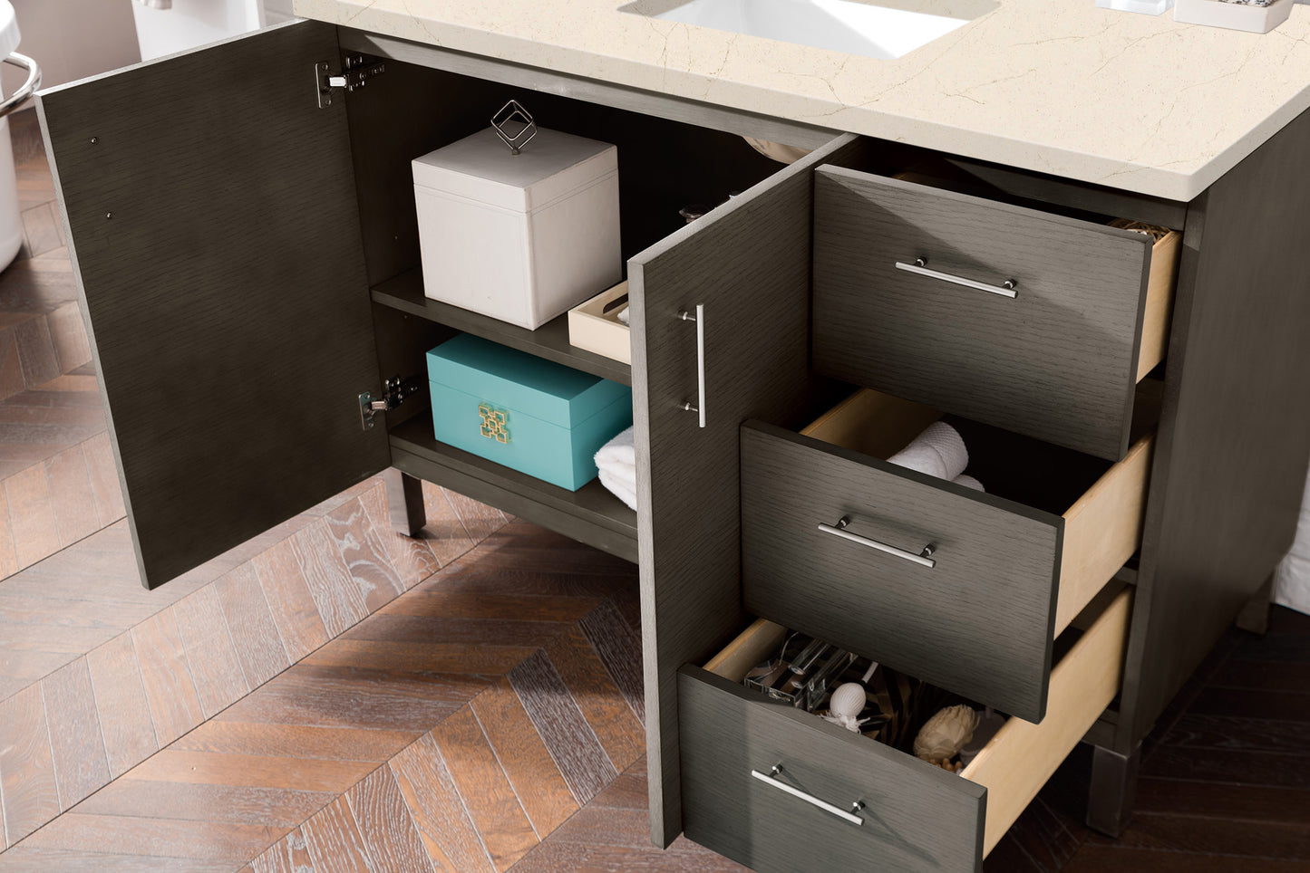 Bathroom Vanities Outlet Atlanta Renovate for LessMetropolitan 48" Single Vanity, Silver Oak, w/ 3 CM Eternal Marfil Quartz Top