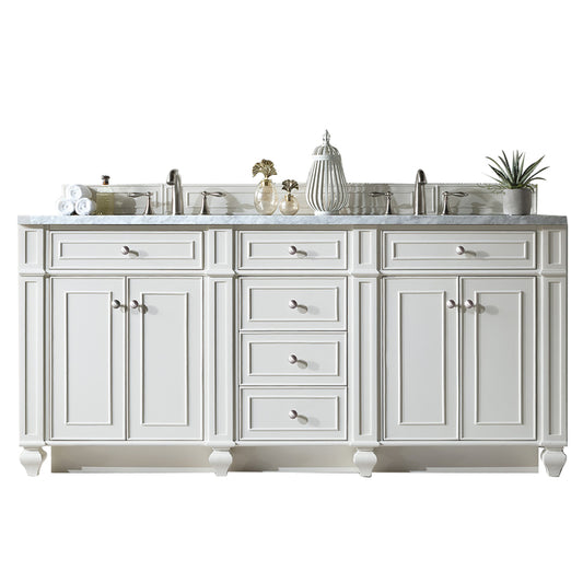 Bristol 72" Double Vanity, Bright White, w/ 3 CM Carrara Marble Top James Martin Vanities