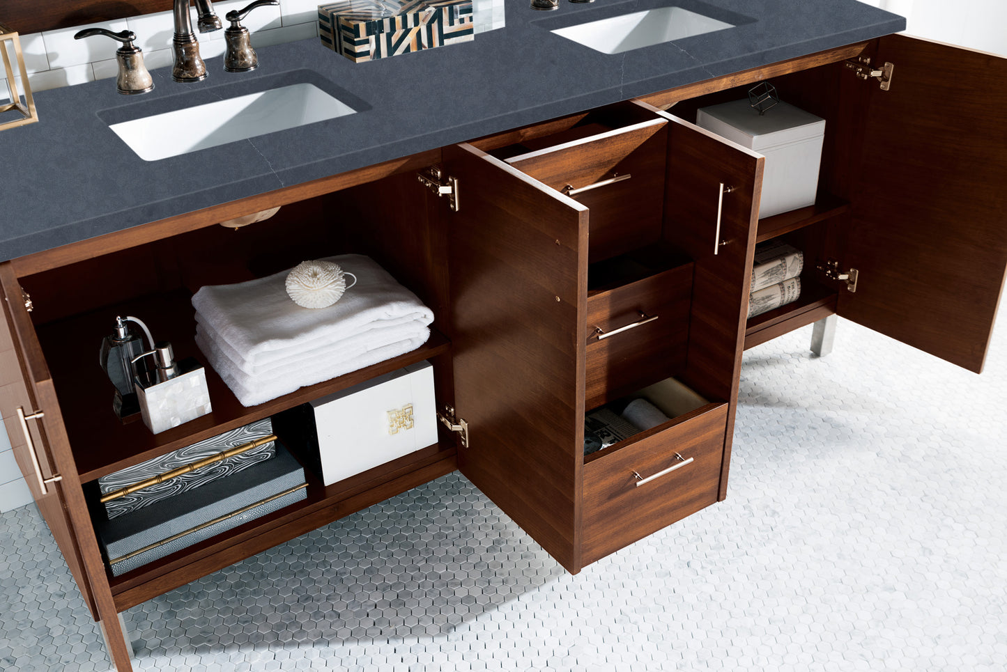 Bathroom Vanities Outlet Atlanta Renovate for LessMetropolitan 72" Double Vanity, American Walnut, w/ 3 CM Charcoal Soapstone Quartz Top