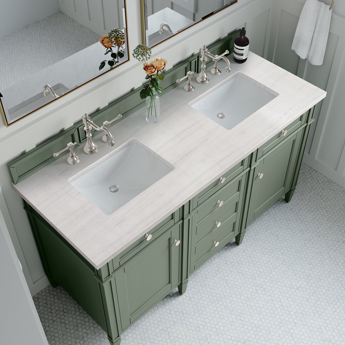 Bathroom Vanities Outlet Atlanta Renovate for LessBrittany 60" Double Vanity, Smokey Celadon w/ 3CM Arctic Fall Top