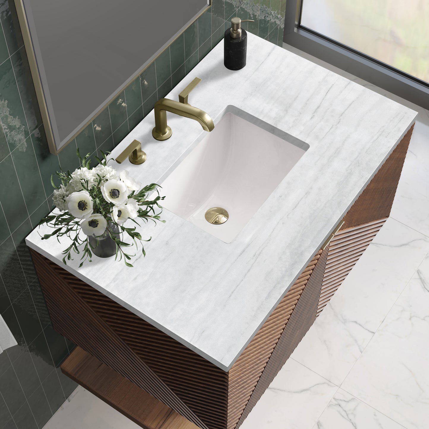 Bathroom Vanities Outlet Atlanta Renovate for LessMarcello 36" Single Vanity, Chestnut w/ 3CM Arctic Fall Top