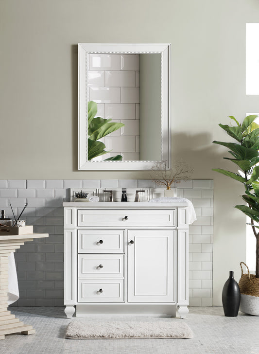 Bristol 36" Single Vanity, Bright White, w/ 3 CM Arctic Fall Solid Surface Top James Martin Vanities
