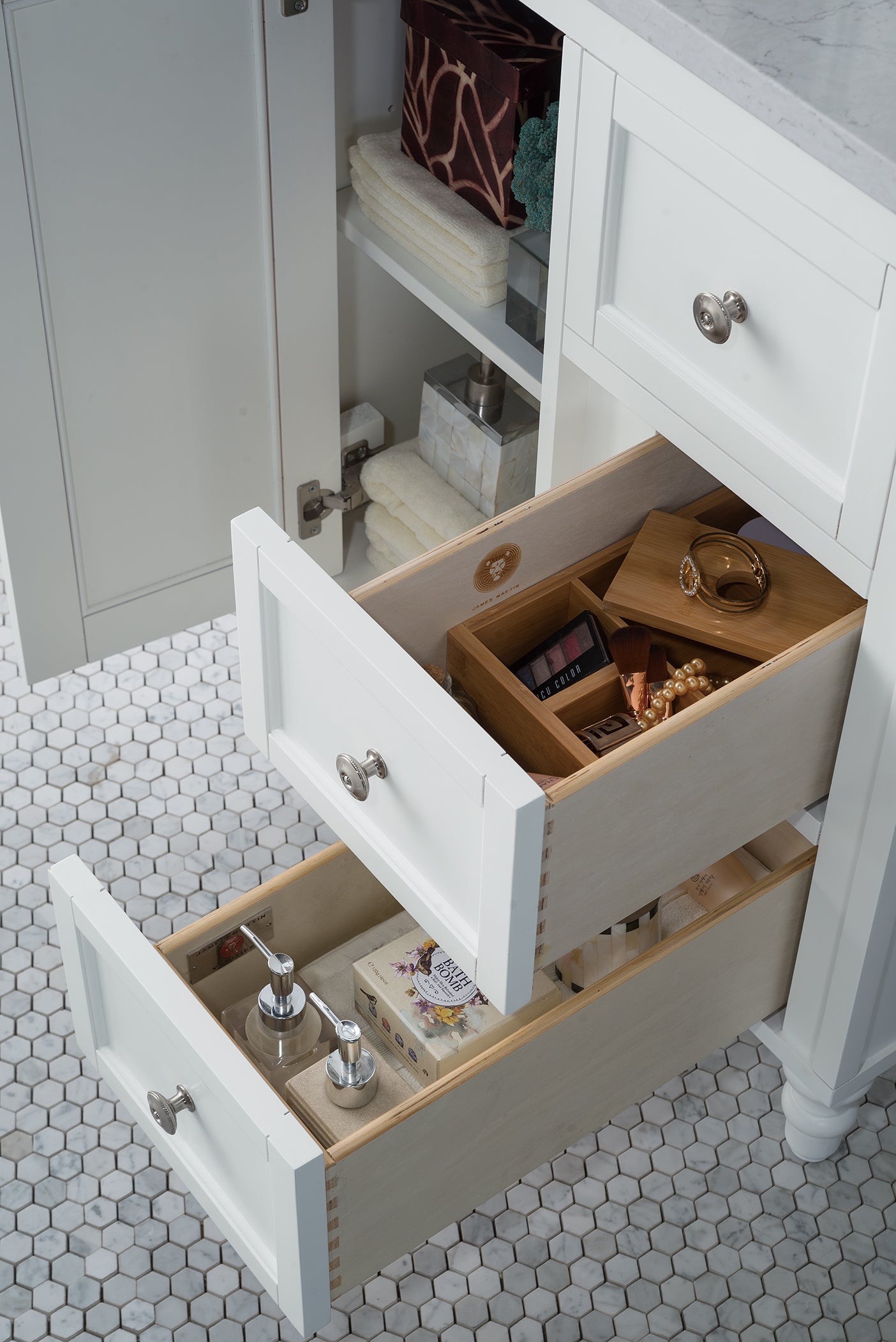 Bathroom Vanities Outlet Atlanta Renovate for LessCopper Cove Encore 30" Single Vanity, Bright White w/ 3 CM Eternal Jasmine Pearl Quartz Top