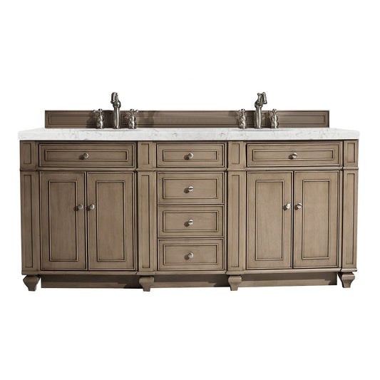 Bristol 72" Double Vanity, Whitewashed Walnut, w/ 3 CM Eternal Jasmine Pearl Quartz Top James Martin Vanities