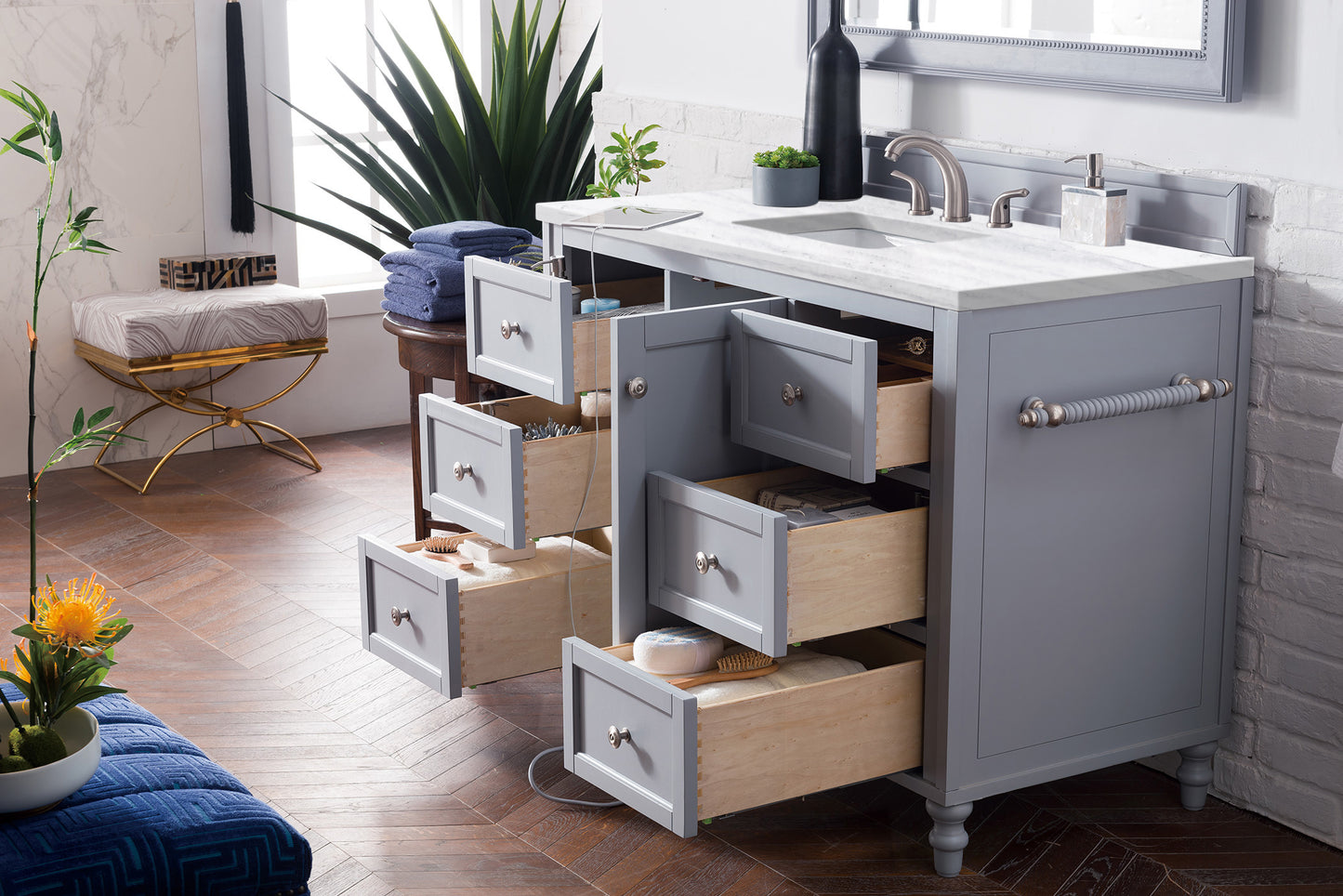 Bathroom Vanities Outlet Atlanta Renovate for LessCopper Cove Encore 48" Single Vanity, Silver Gray w/ 3 CM Arctic Fall Solid Surface Top