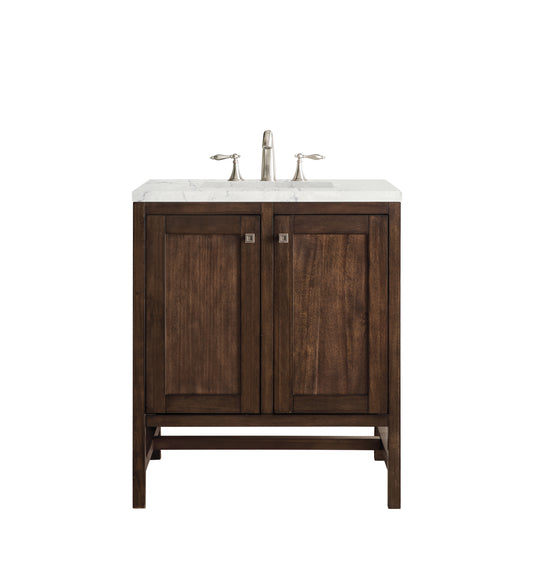 Addison 30" Single Vanity Cabinet (w/Doors), Mid Century Acacia, w/ 3 CM Eternal Jasmine Pearl Quartz Top James Martin