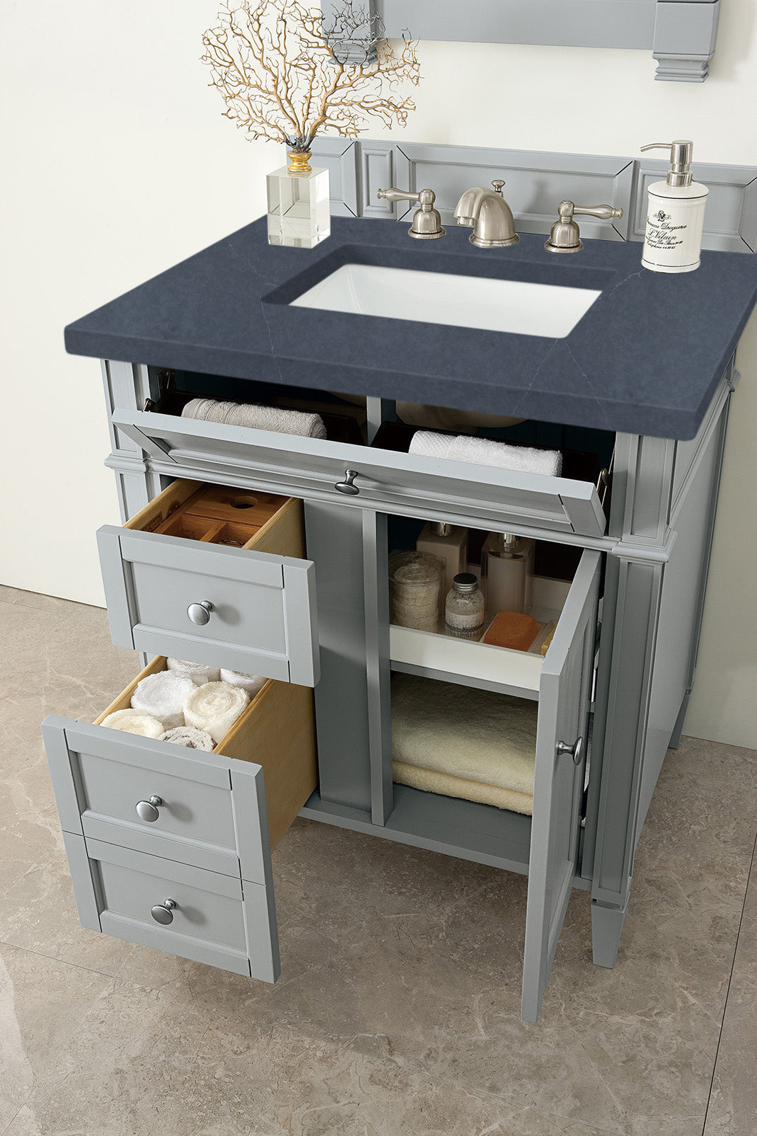 Bathroom Vanities Outlet Atlanta Renovate for LessBrittany 30" Single Vanity, Urban Gray, w/ 3 CM Charcoal Soapstone Quartz Top