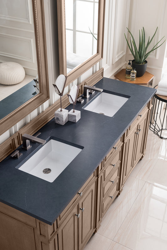 Bristol 72" Double Vanity, Whitewashed Walnut, w/ 3 CM Charcoal Soapstone Quartz Top James Martin Vanities