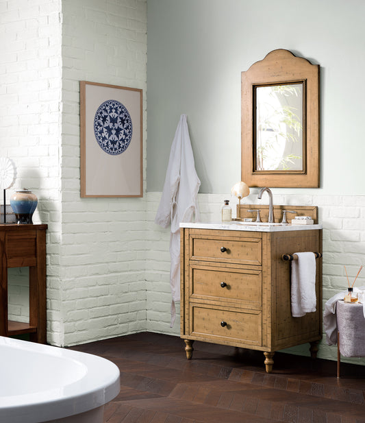 Copper Cove 26" Driftwood Patina Single Vanity w/ 3 CM Arctic Fall Solid Surface Top James Martin