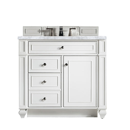 Bristol 36" Single Vanity, Bright White, w/ 3 CM Carrara Marble Top James Martin Vanities