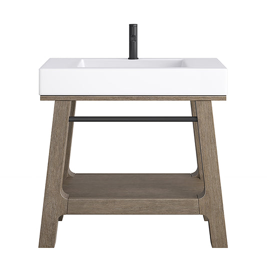 Auburn 36" Sink Console, Weathered Timber w/ Glossy White Mineral Composite Top James Martin Vanities