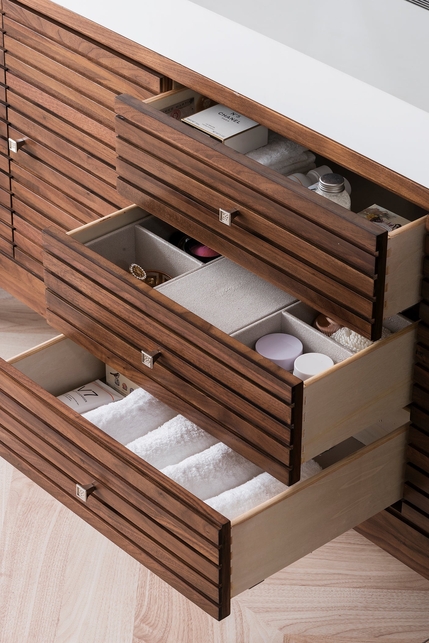 Bathroom Vanities Outlet Atlanta Renovate for LessLinear 72" Single Vanity, Mid Century Walnut w/ Glossy White Composite Top