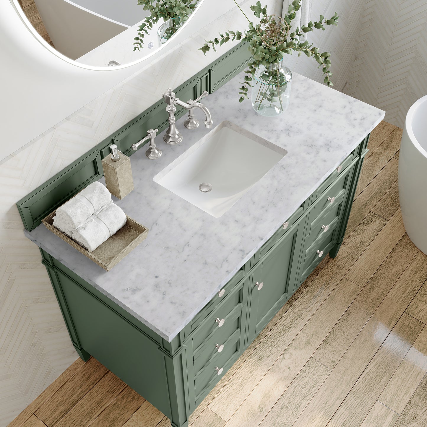Bathroom Vanities Outlet Atlanta Renovate for LessBrittany 48" Single Vanity, Smokey Celadon w/ 3CM Carrara Marble Top