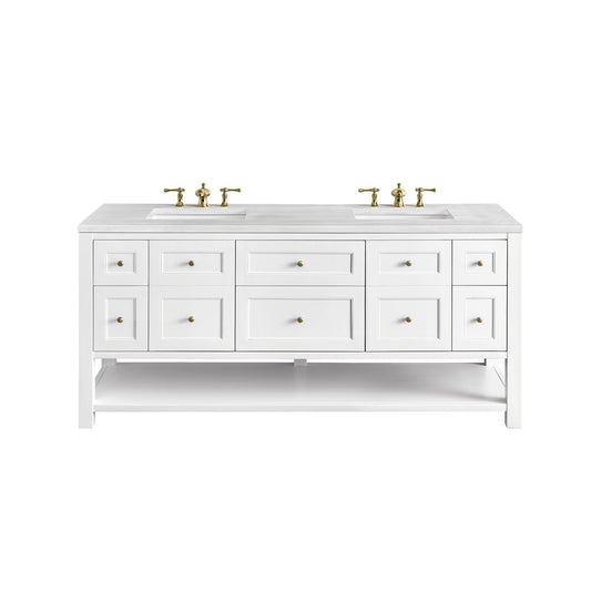 Breckenridge 72" Double Vanity, Bright White w/ 3CM Arctic Fall Top James Martin Vanities