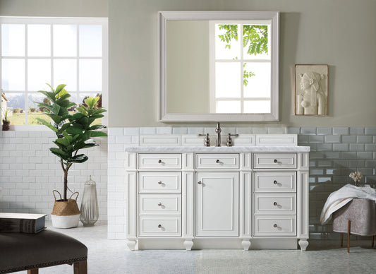 Bristol 60" Single Vanity, Bright White, w/ 3 CM Carrara Marble Top James Martin Vanities
